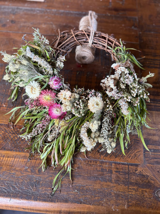 Bush and Bloom Wreath - Medium Wreath with Green foliage, White and Soft Pink flowers