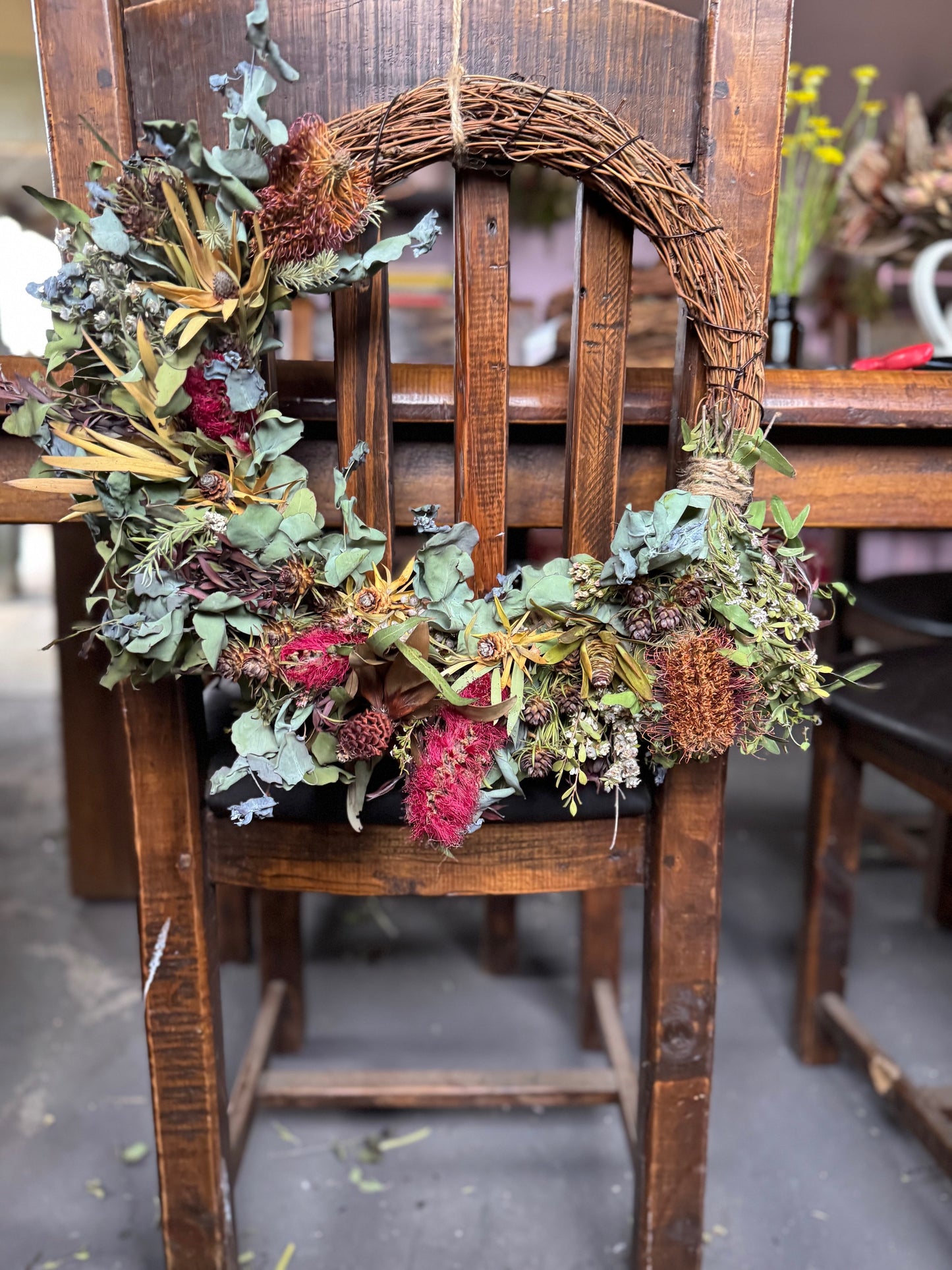 Suzanne & Jeffrey Wreath- Large Native Wreath with Red & Gold highlights