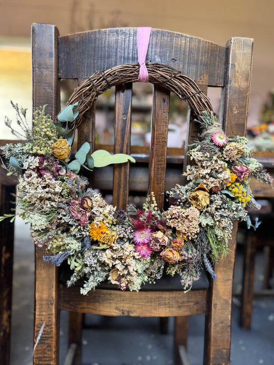 Marjorie Wreath - Large luxury wreath full with flowers in soft muted colours